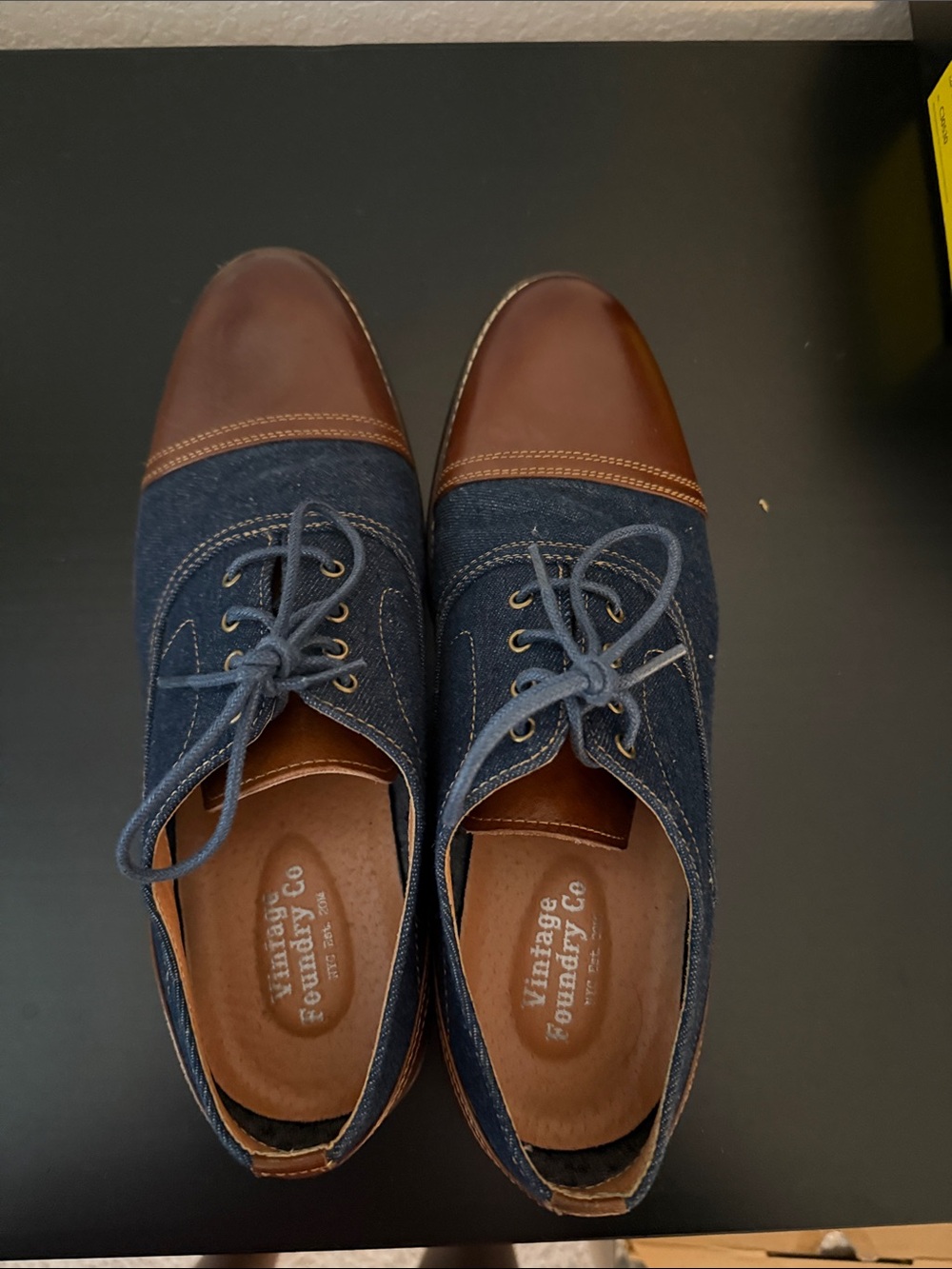 Vintage Foundry Co. Men's Navy and Brown Cap-Toe Slip-On Loafers